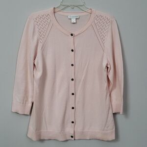 Christopher & Banks Cardigan Sweater Womens Med Blush Pink Cutout Design